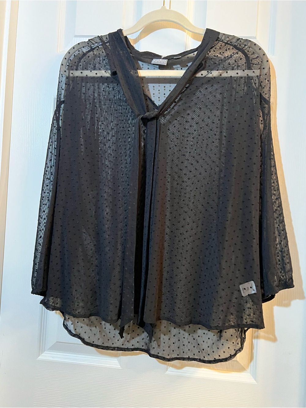 🦋 Soho Black Sheer Swiss Dot Tie-Front Blouse size large